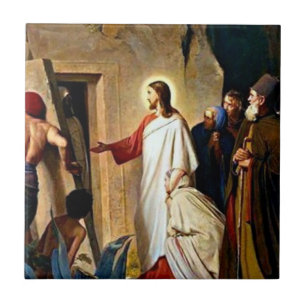 Raising of Lazarus painting by Carl Bloch Tile