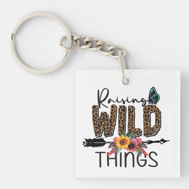 Raising Wild Things Leopard Print Flowers Arrow Keychain (Front)