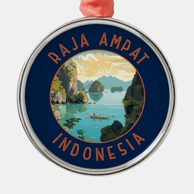 Raja Ampat Indonesia Boat Retro Distressed Circle Metal Ornament (Front)