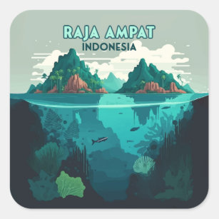 Raja Ampat Indonesia Underwater Scuba Retro Square Sticker