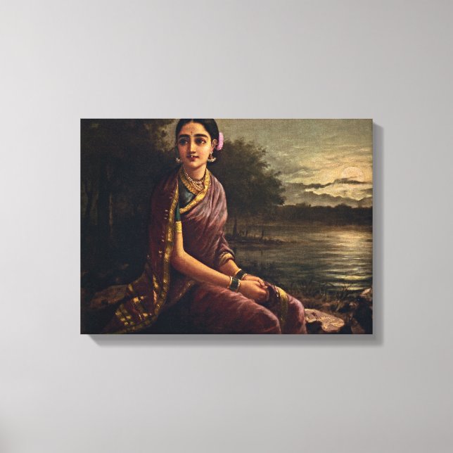 Raja Ravi Varma - Radha In The Moonlight Canvas Print (Front)