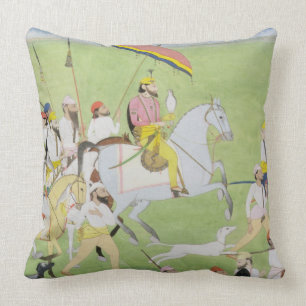 Rajah Dhian Singh (1796-1840) hunting with compani Throw Pillow