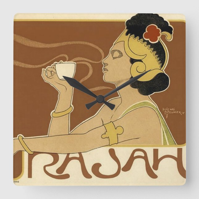 Rajah Vintage Coffee Advertisement Square Wall Clock (Front)