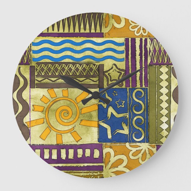Rajasthan Indian, Patchwork Carpet Texture. Large Clock (Front)