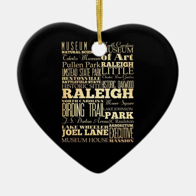 Raleigh City of North Carolina State Typography Ceramic Ornament (Front)
