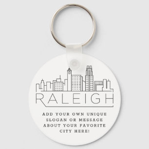 Raleigh, NC Stylized Skyline   Custom Slogan Keychain