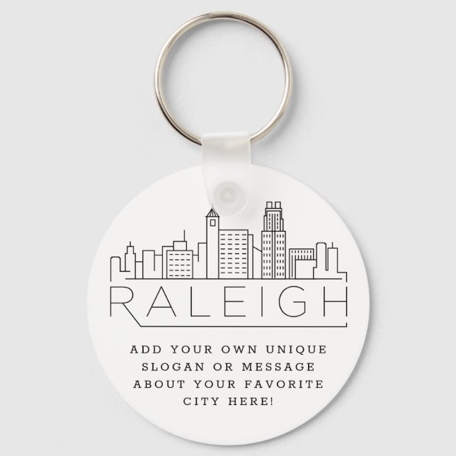 Raleigh, NC Stylized Skyline | Custom Slogan Keychain (Front)