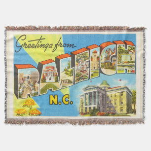 Raleigh North Carolina NC Vintage Travel Postcard- Throw Blanket