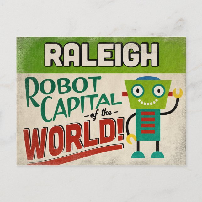 Raleigh North Carolina Robot - Funny Vintage Postcard (Front)
