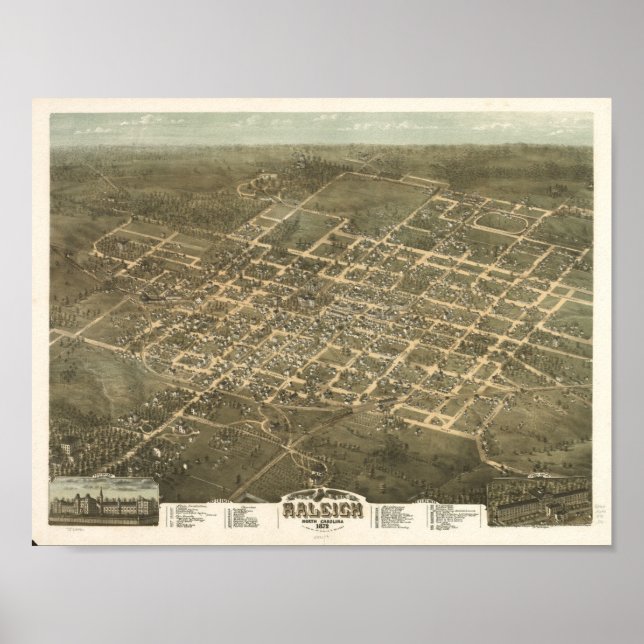 Raleigh North Carolina Vintage 1872 Map Poster (Front)