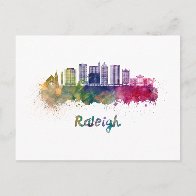 Raleigh V2 skyline in watercolor Postcard (Front)