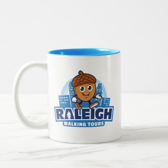 Raleigh Walking Tours Cute Acorn Logo Two-Tone Coffee Mug (Left)