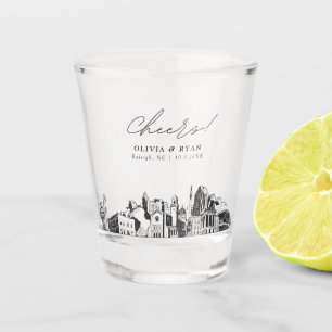 Raleigh Wedding Favour Personalized Cheers Shot Glass