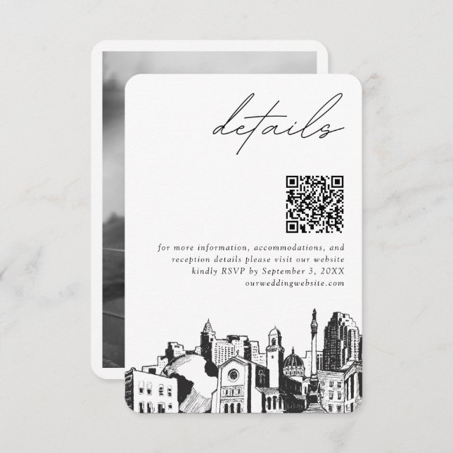 Raleigh Wedding Modern Details QR Code Enclosure Card (Front/Back)