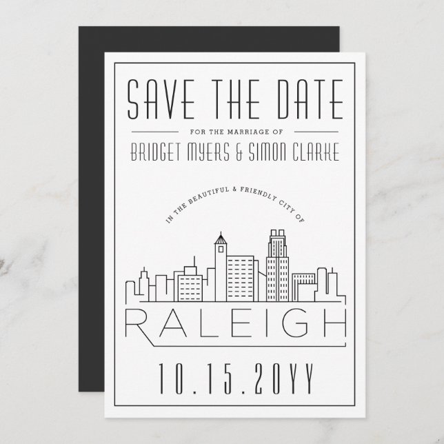 Raleigh Wedding | Stylized Skyline Save the Date Invitation (Front/Back)