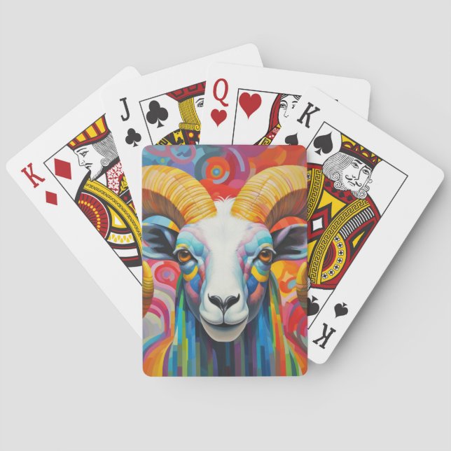 Ram Animal Portrait Colourful Painting Playing Cards (Back)