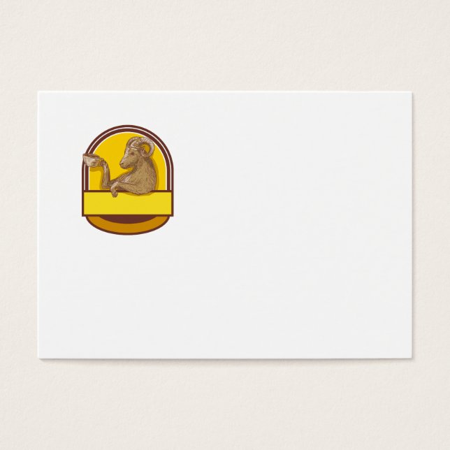 Ram Goat Drinking Coffee Crest Drawing (Front)