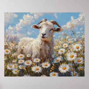 Ram in a Daisy Field Painting Poster
