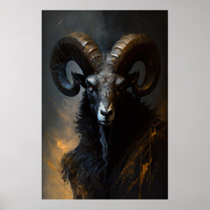 Ram Portrait Animal Nature Wildlife Dark Painting Poster