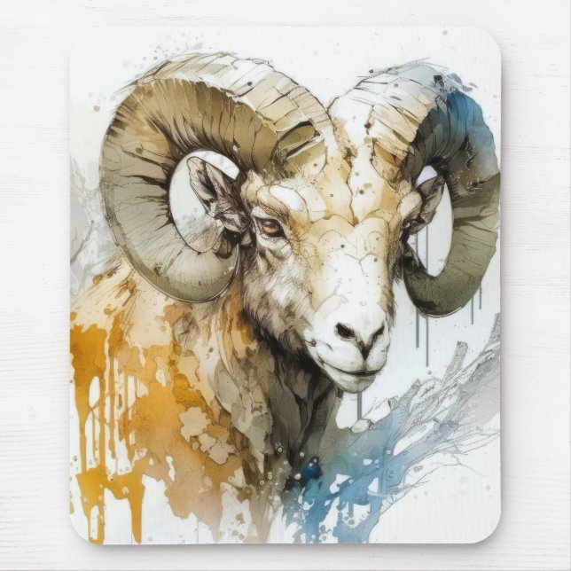 Ram Portrait Animal Painting Wildlife Outdoors Art Mouse Pad (Front)