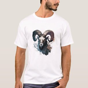 Ram Portrait Animal Painting Wildlife Outdoors Art T-Shirt