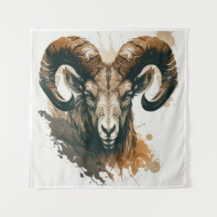 Ram Portrait Animal Painting Wildlife Outdoors Art Tapestry