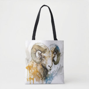 Ram Portrait Animal Painting Wildlife Outdoors Art Tote Bag
