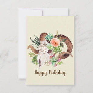 Ram Skull and Succulent Customizable Birthday Card