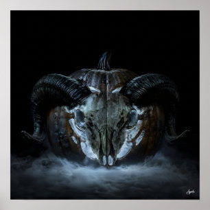 Ram Skull Fog Pumpkin Poster