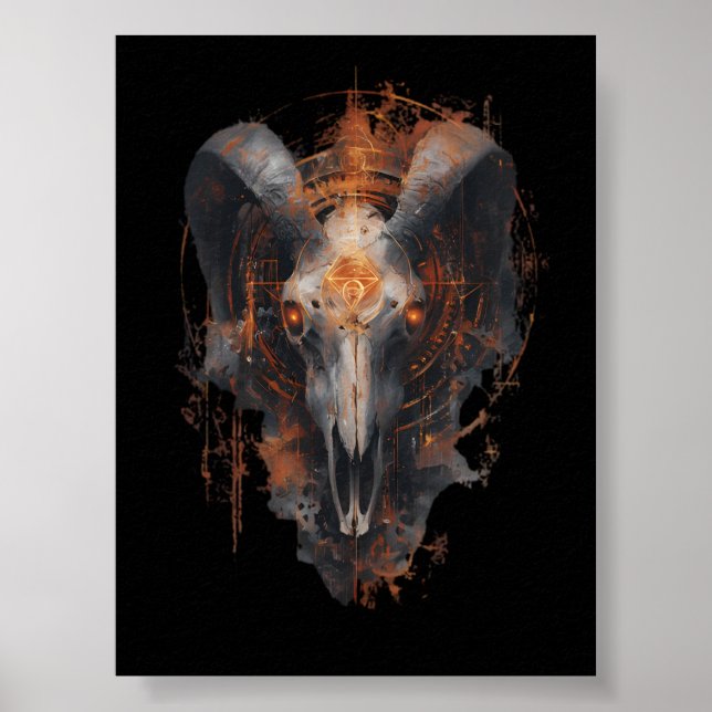 Ram Skull Occult Steampunk Dark Art Poster (Front)