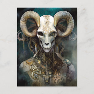 Ram Skull Surreal Fantasy Art Postcard