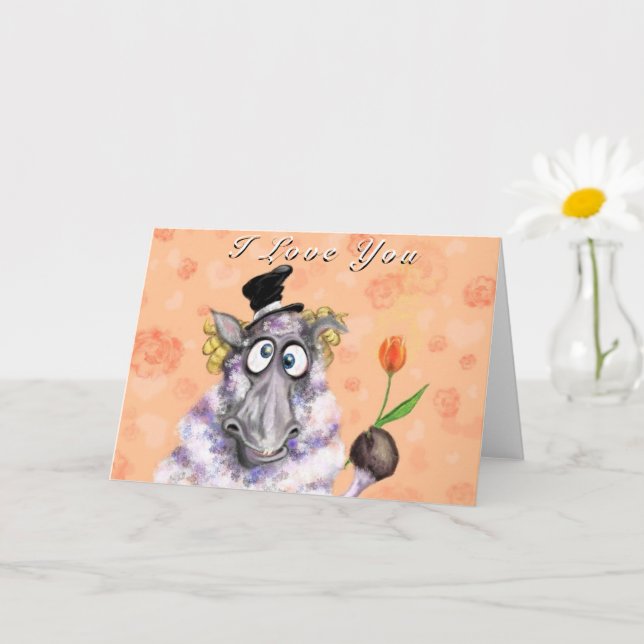 Ram with Flower Funny Valentine's Day Card (Small Plant)