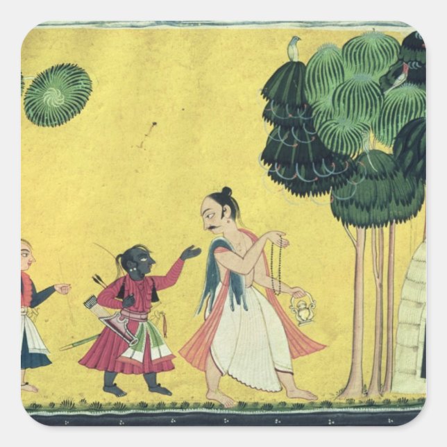 Rama and Lakshmana accompanied by Visvamitra Square Sticker (Front)