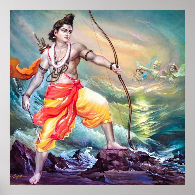 Rama vanquishes the Ocean by V V Sapar Poster (Front)