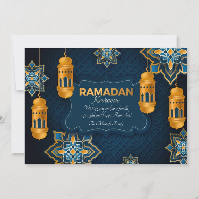 Ramadan Blue and Gold Greeting Card (Front)