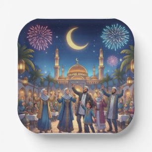 Ramadan Celebration Night with Family&Fireworks Paper Plate