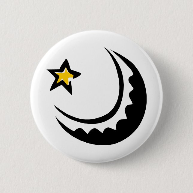 Ramadan Crescent Moon and Star Swoosh 2 Inch Round Button (Front)