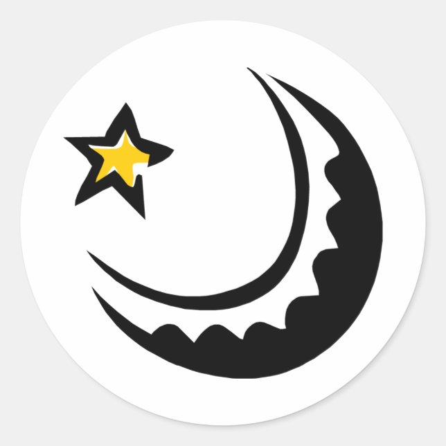 Ramadan Crescent Moon and Star Swoosh Classic Round Sticker (Front)