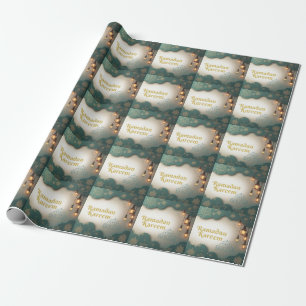 Ramadan Elegance Green & Gold Lanterns and Mosque Wrapping Paper