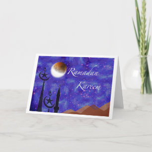 Ramadan Kareem, Crescent Moon and Minarets Card