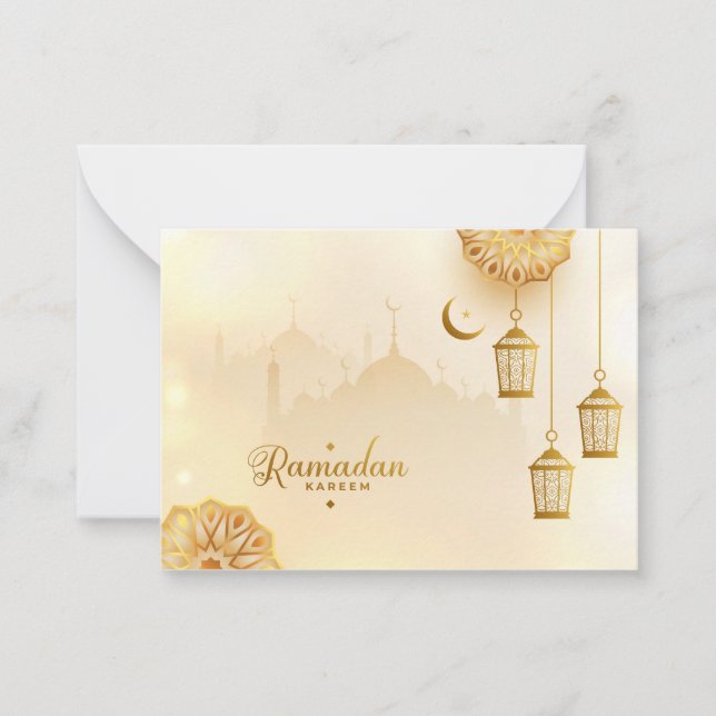 Ramadan Kareem Gold Crescent and lantern  Card (Front)