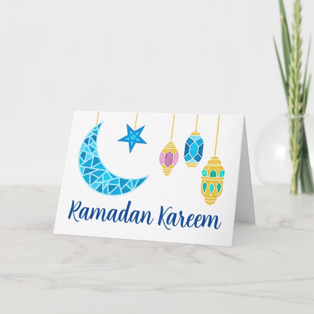 Ramadan Kareem Greetings with Fanoos and Moon Card (Front)