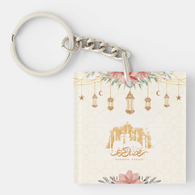 Ramadan Kareem Iftar Floral Watercolor Lanterns Keychain (Front)