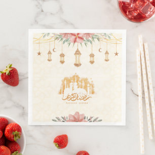 Ramadan Kareem Iftar Floral Watercolor Lanterns Napkin