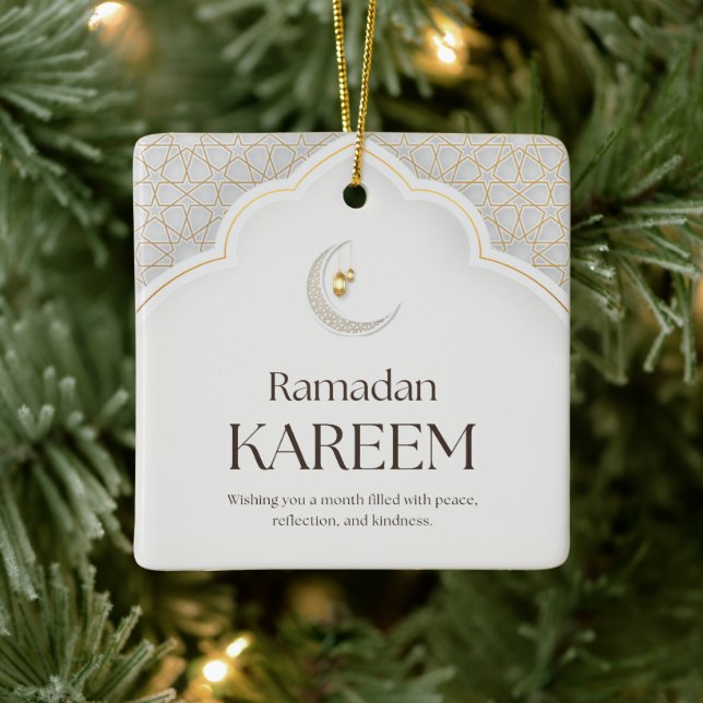 Ramadan Kareem Lantern & Crescent Art Ceramic Ornament (Tree)
