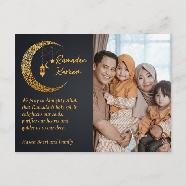 Ramadan Kareem Moon Personalized Photo Text Holiday Postcard (Front)