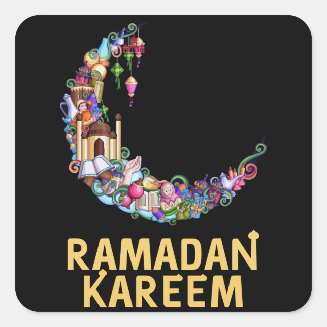 Ramadan Kareem Mubarak Fasting Moon Square Sticker (Front)