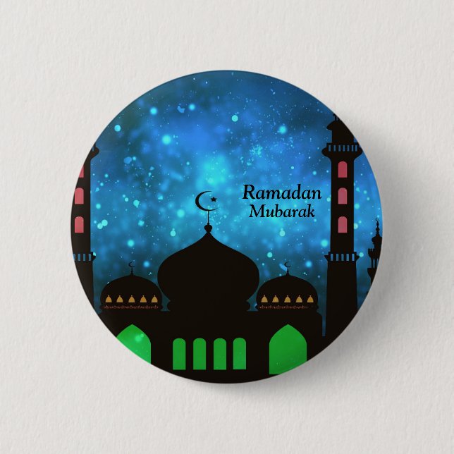 Ramadan Kareem Typography Islamic Crescent Text 2 Inch Round Button (Front)