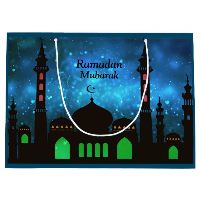 Ramadan Kareem Typography Islamic Crescent Text Large Gift Bag (Front)