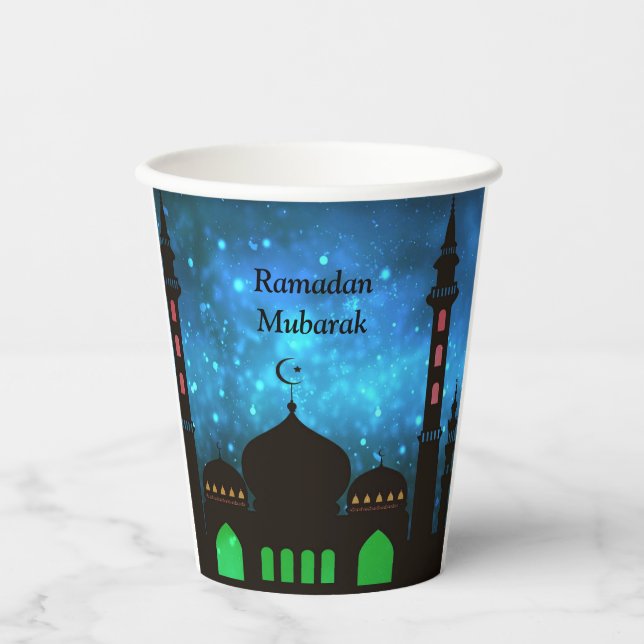 Ramadan Kareem Typography Islamic Crescent Text Paper Cups (Front)